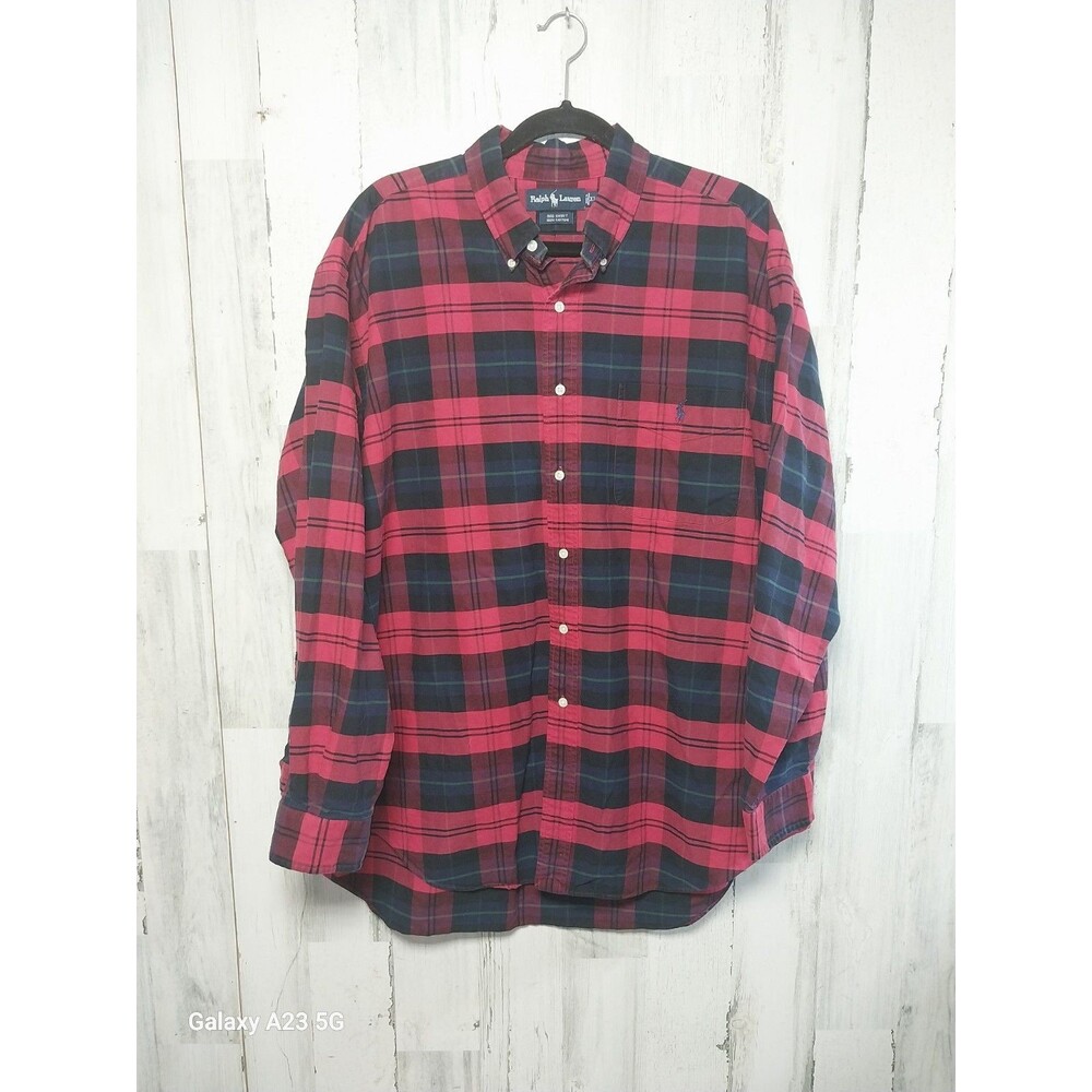 Ralph Lauren The Big Shirt XL Button Down Plaid Red Pocket